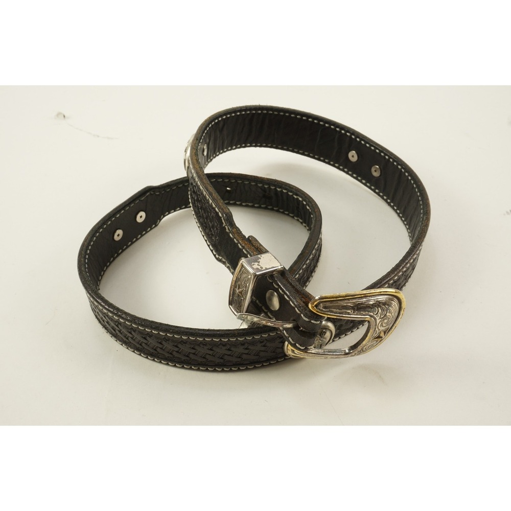 Vintage Oklahoma‎ University Ludwigs Handmade Belts 32 Black Leather Tooled Belt